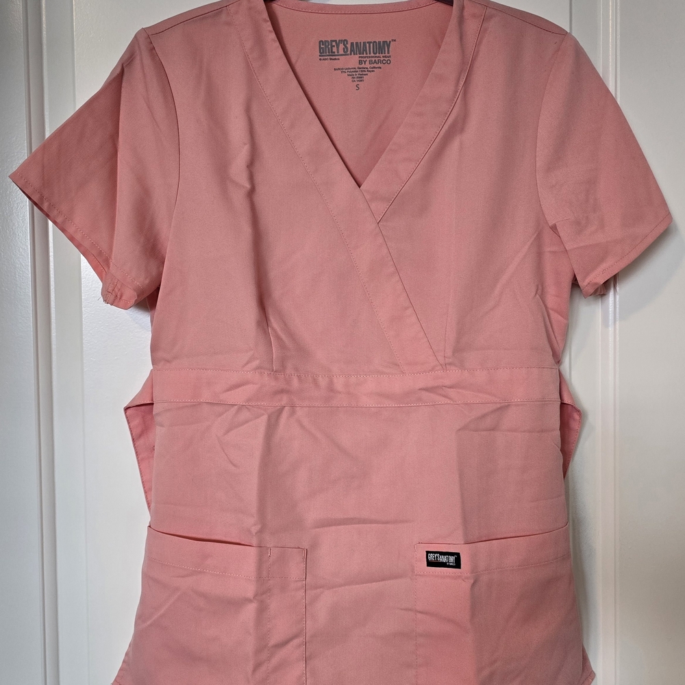 Grey's Anatomy Pink Mock Wrap Scrub Top